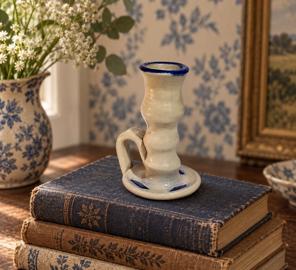 Williamsburg Pottery Salt Glaze Candle Holder Chamberstick Colonial Cottage